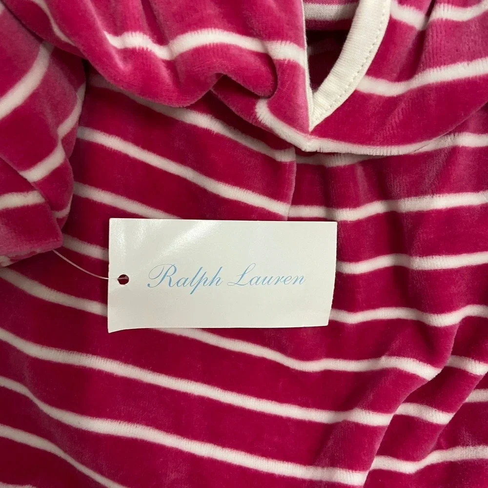 Ralph‎ Lauren 6 Mo. Hot Pink White Striped Velour One Piece Outfit White Collar